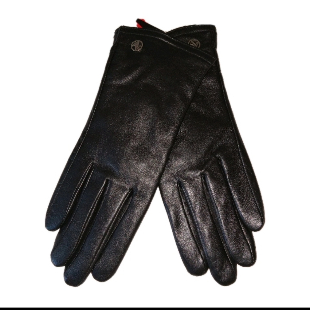 Nwt Adrienne Vitadinni Black Leather Thinsulate Gloves Small